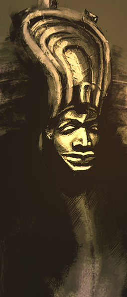 Chibinda Ilunga, character design, digital painting of a violet king with a mask and a large traditional crown