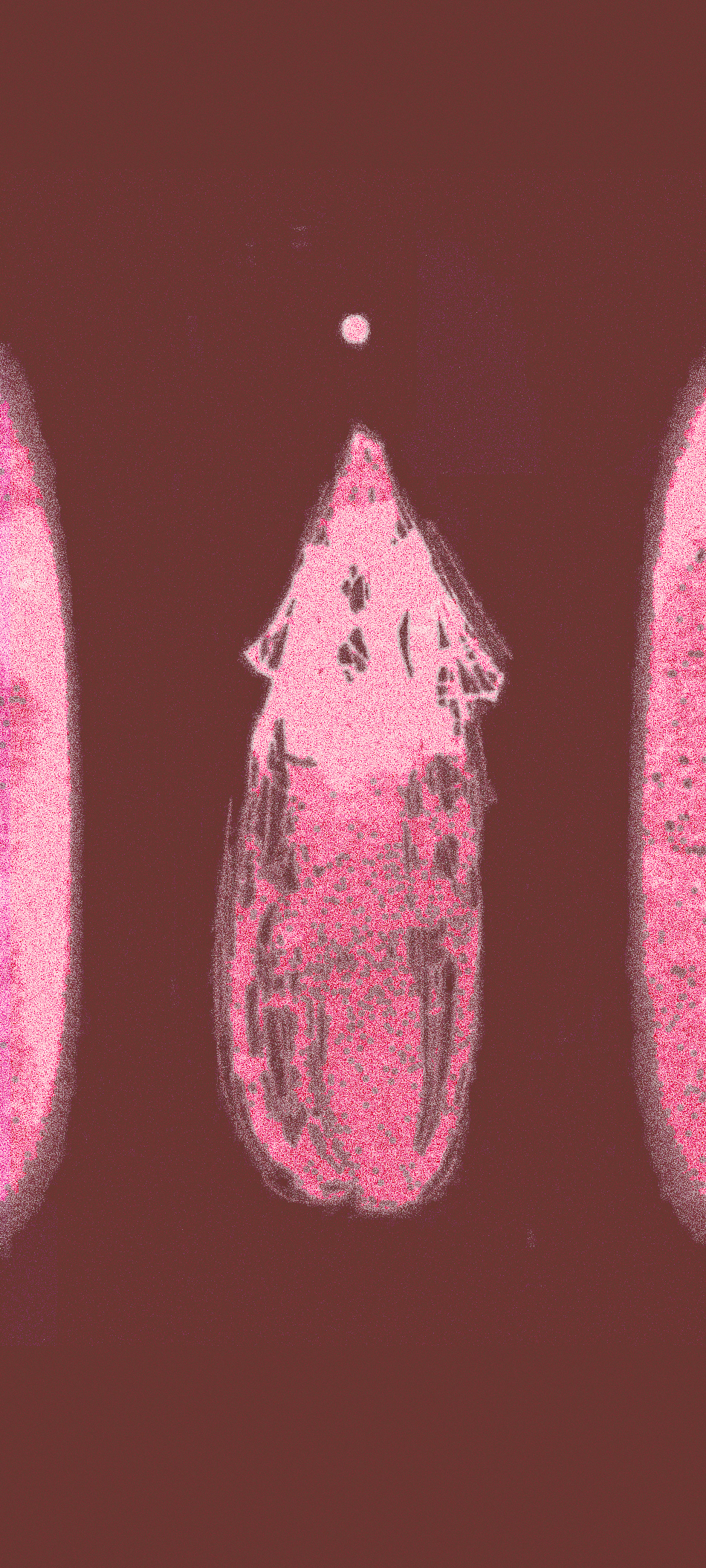 Poster design for Modernismus 12, an underground techno and live music event in Berlin, still from the pink vampire music video showing the Berlin DJ Dorac3ll, artist announcement animation still