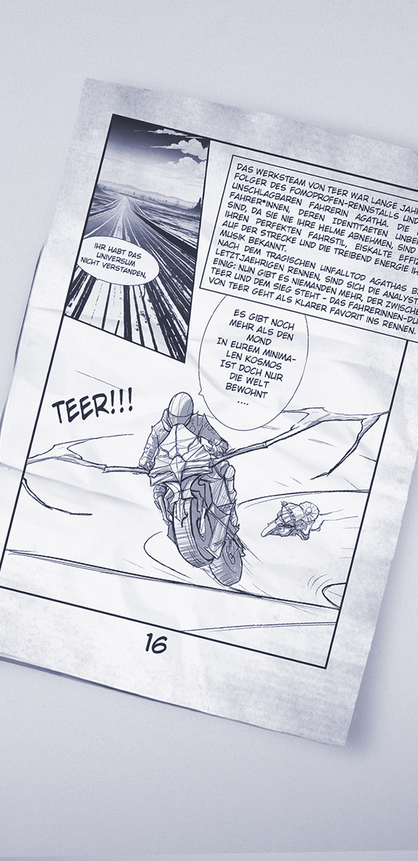 Modernismus 7 Berlin techno and live music underground club event artist announcement in black-and-white manga style showing the band TEER as a motorcycle crew