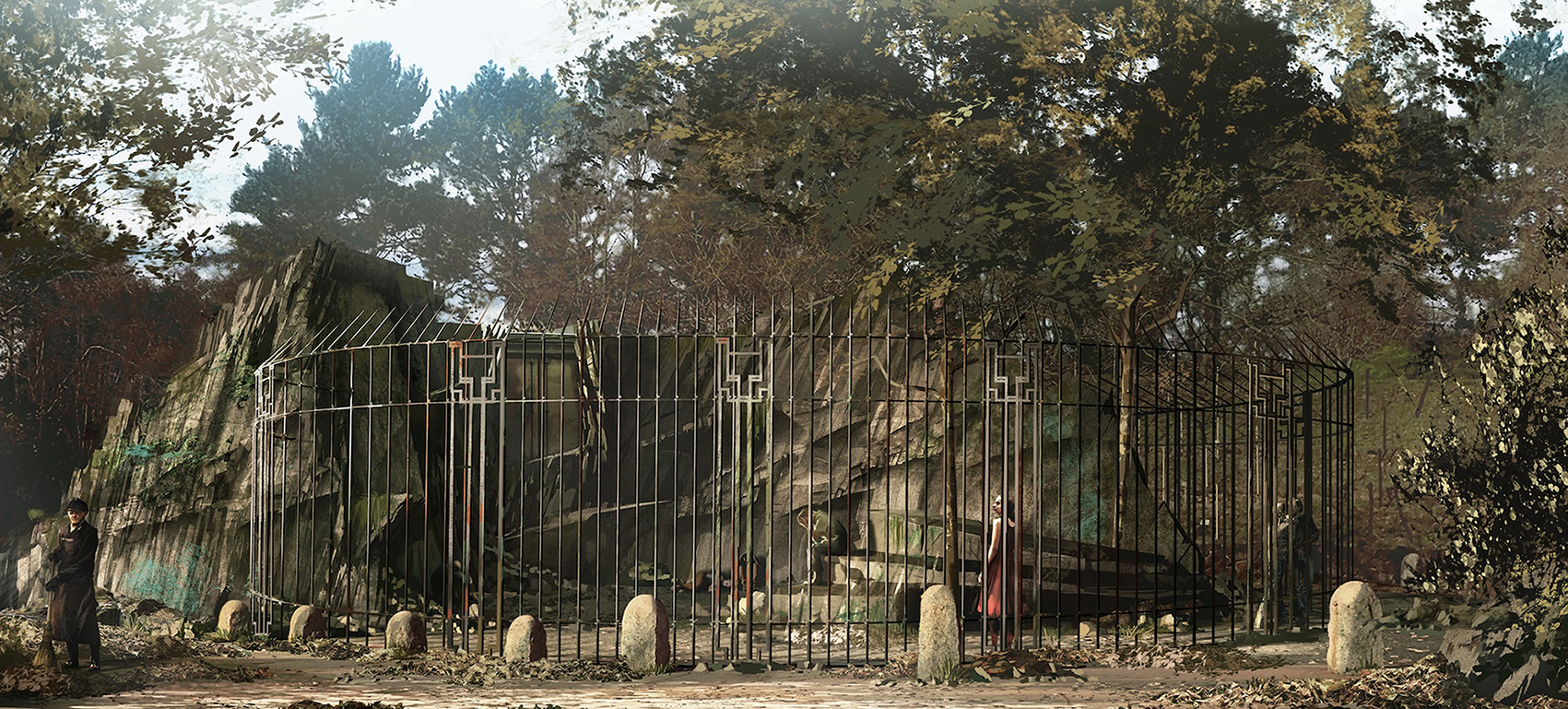 Exterior environment concept artwork of the Capitol zoo where the tributes are held, The Hunger Games: The Ballad of Songbirds and Snakes
