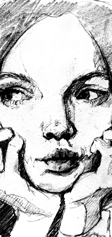 Fama – goddess of rumour and fame, pencil character-design sketch