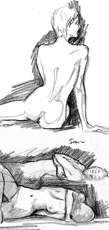 Quick pencil life-drawing sketches, multiple poses
