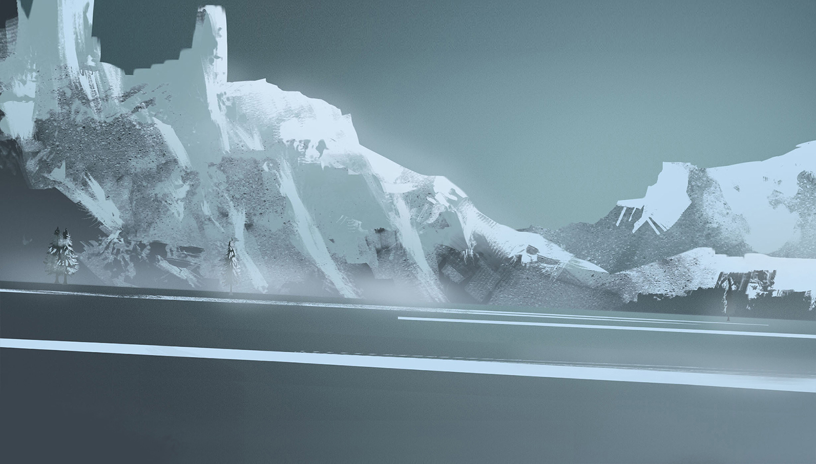 Environment concept art showing freezing landscape, eternal snow